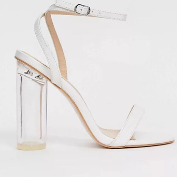 ASOS Public Desire Blink clear heel barely there sandals in white mock croc 7 - Picture 3 of 8